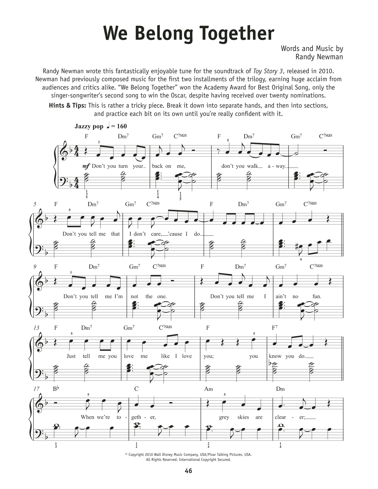 Randy Newman We Belong Together Sheet Music