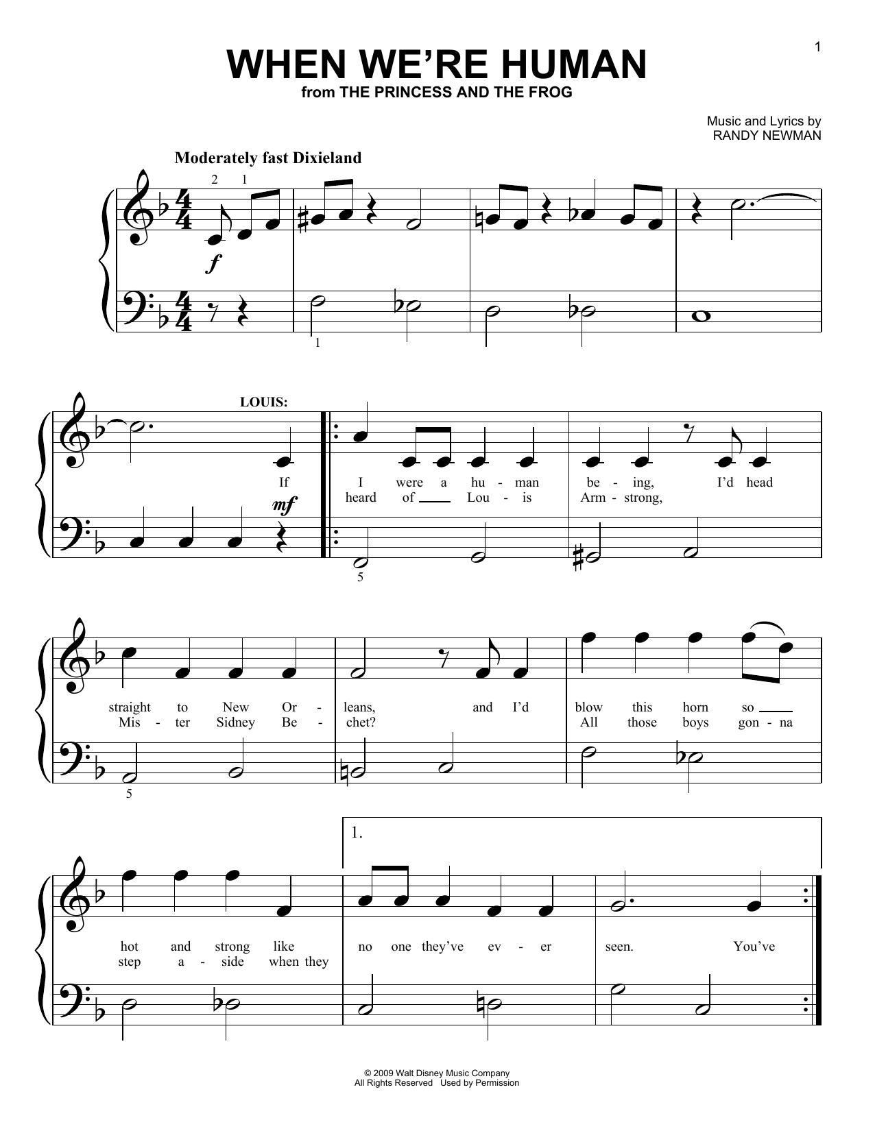 Randy Newman When We're Human (from The Princess And The Frog) Sheet Music