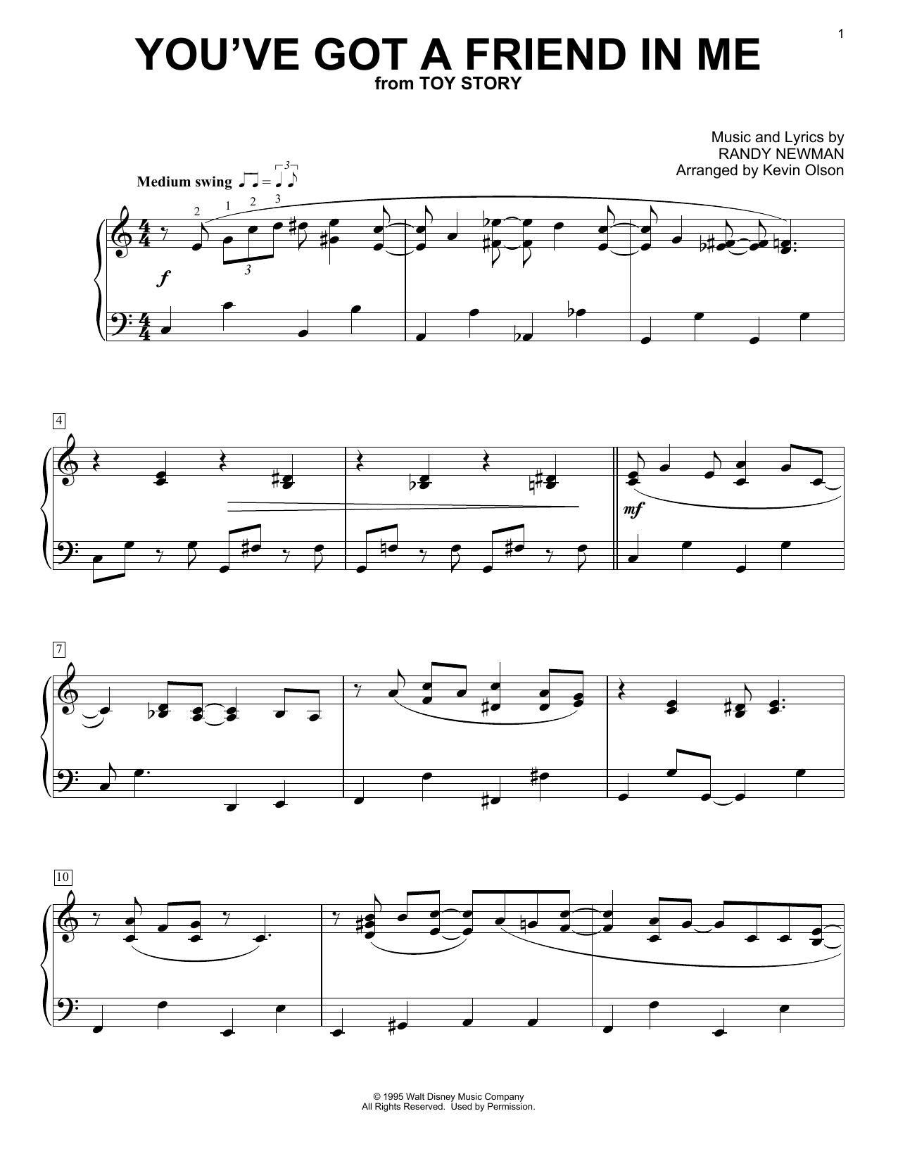 Randy Newman You've Got A Friend In Me (from Toy Story) (arr. Kevin Olson) Sheet Music