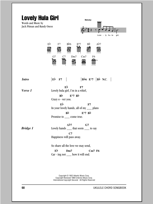 Randy Oness Lovely Hula Girl Sheet Music