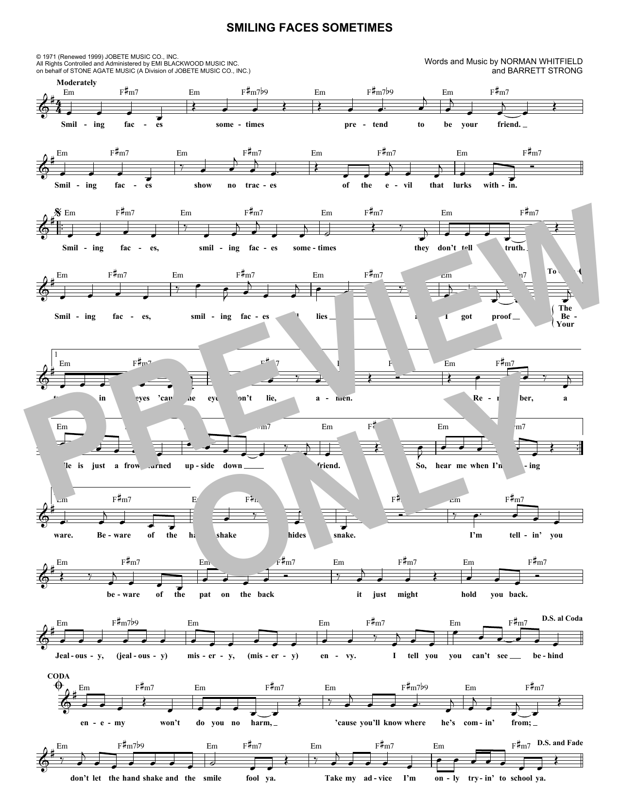Rare Earth Smiling Faces Sometimes Sheet Music