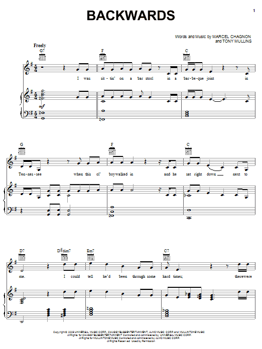 Rascal Flatts Backwards Sheet Music