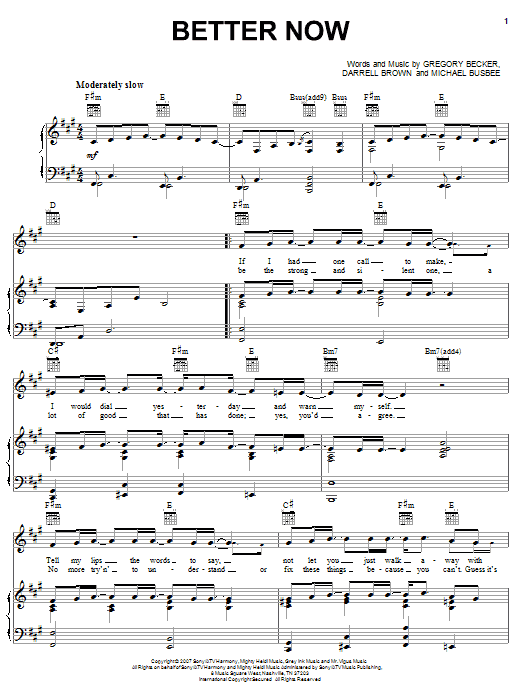 Rascal Flatts Better Now Sheet Music