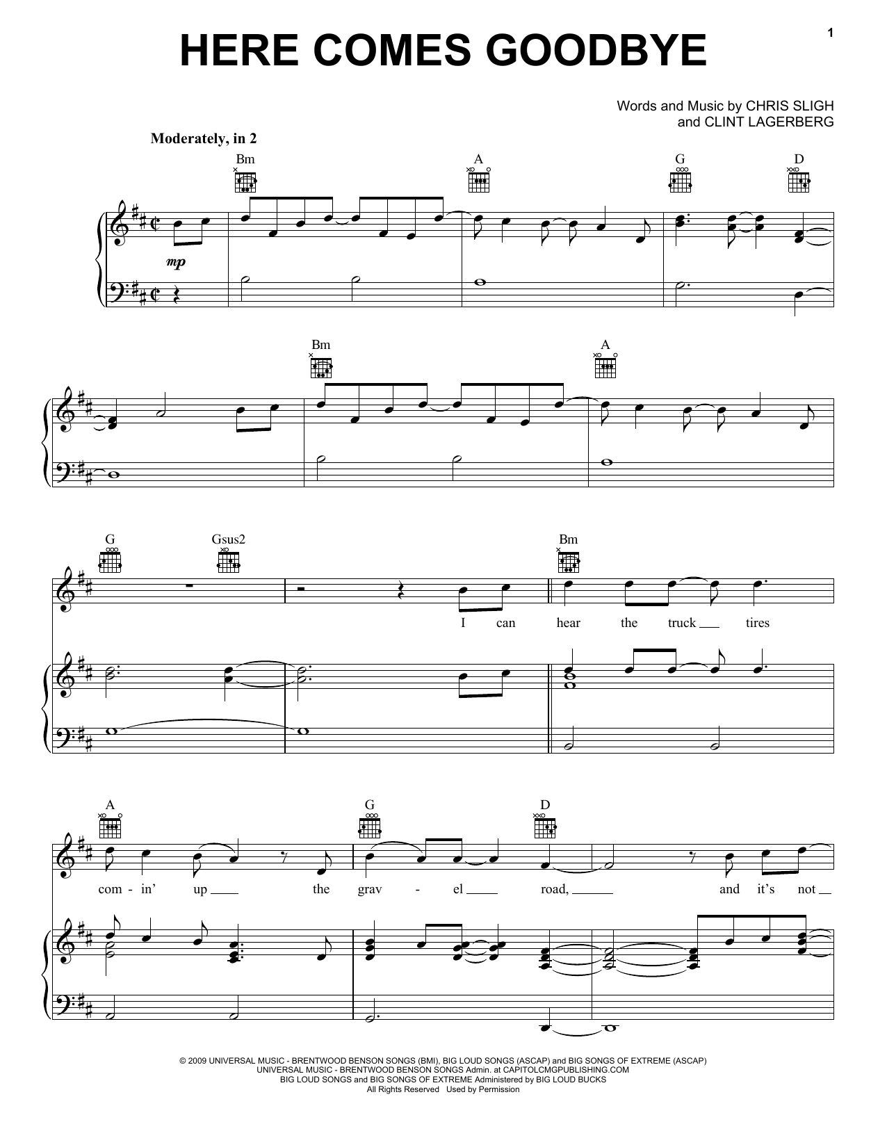 Rascal Flatts Here Comes Goodbye Sheet Music