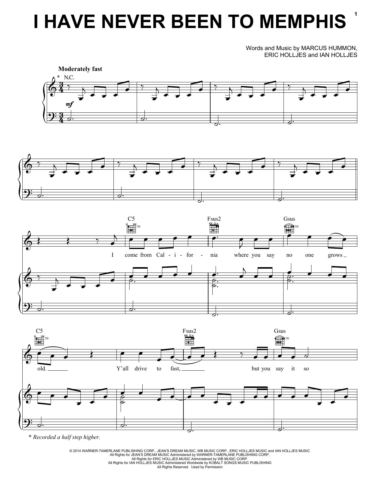 Rascal Flatts I Have Never Been To Memphis Sheet Music