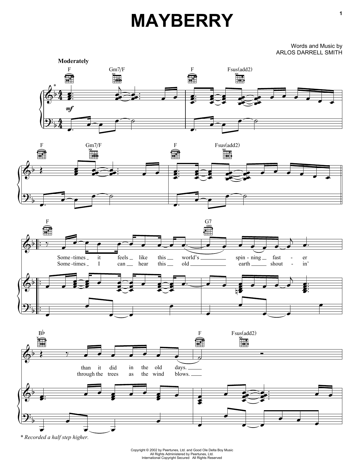 Rascal Flatts Mayberry Sheet Music