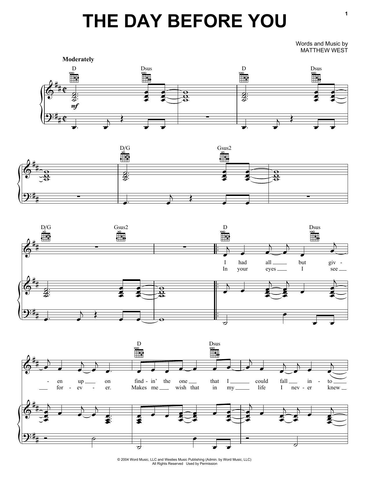 Rascal Flatts The Day Before You Sheet Music