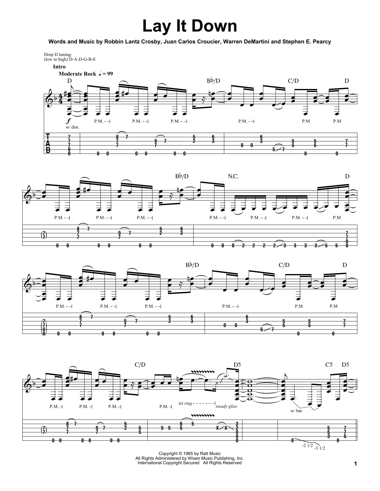 Ratt Lay It Down Sheet Music