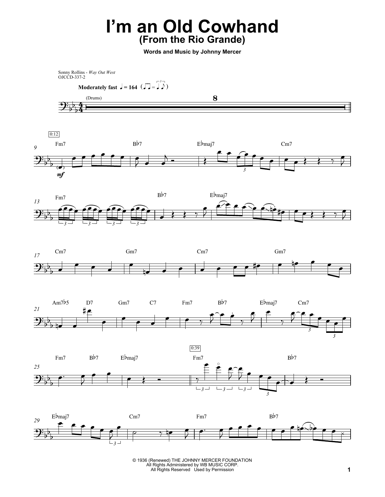 Ray Brown I'm An Old Cowhand (From The Rio Grande) Sheet Music