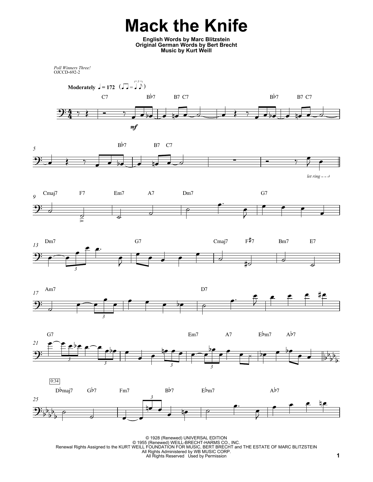 Ray Brown Mack The Knife Sheet Music