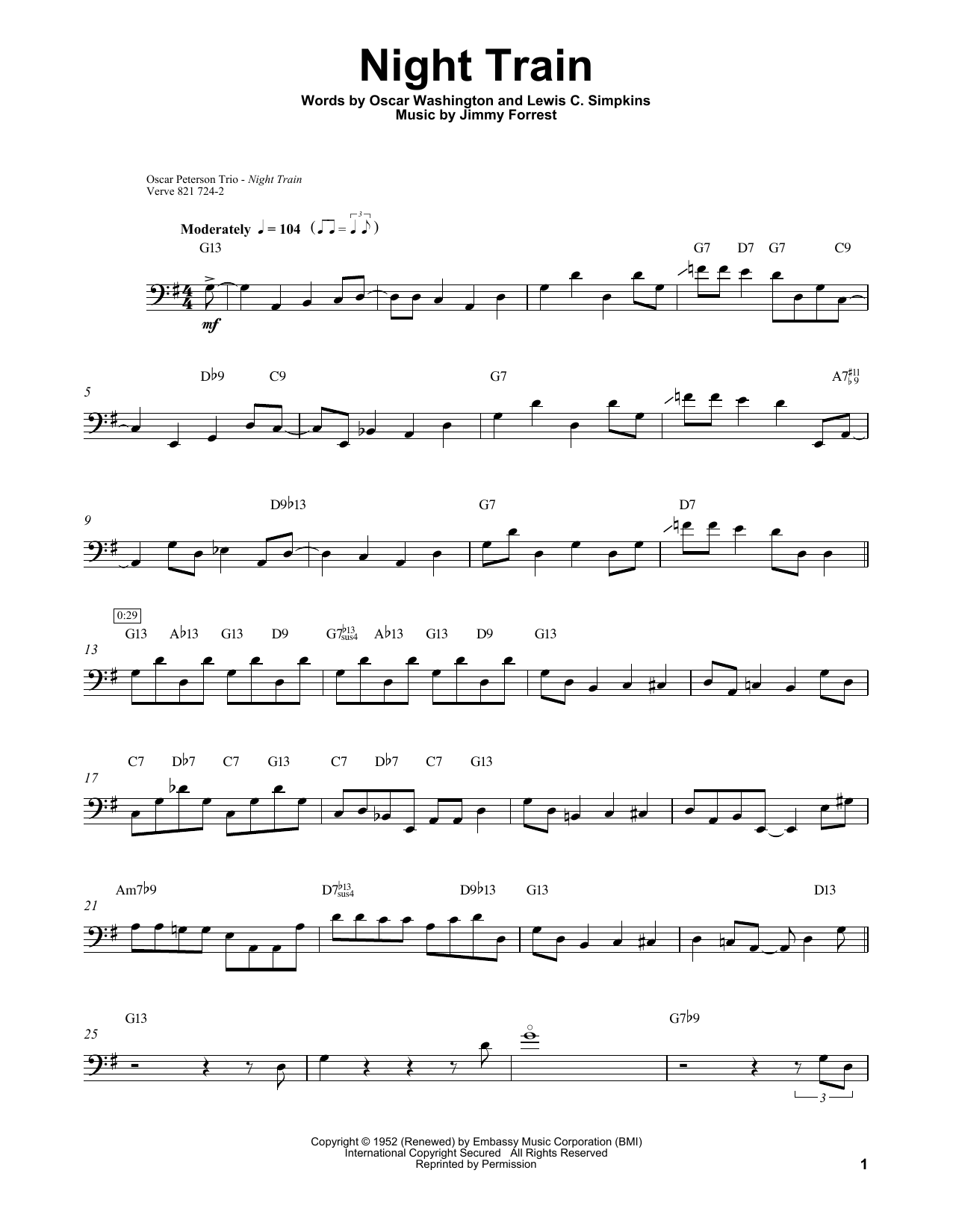 Ray Brown Night Train Sheet Music