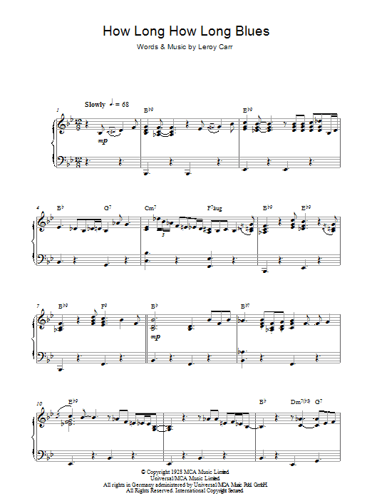 Ray Charles How Long How Long Blues Sheet Music