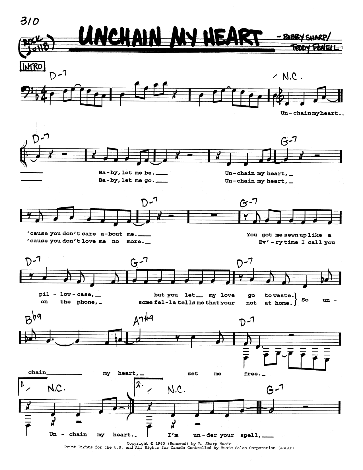 Ray Charles Unchain My Heart (Low Voice) Sheet Music