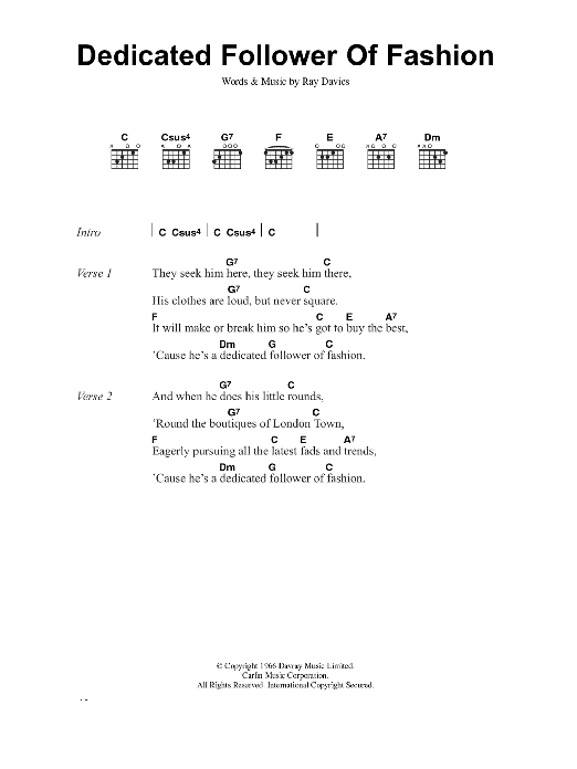 Ray Davies Dedicated Follower Of Fashion Sheet Music