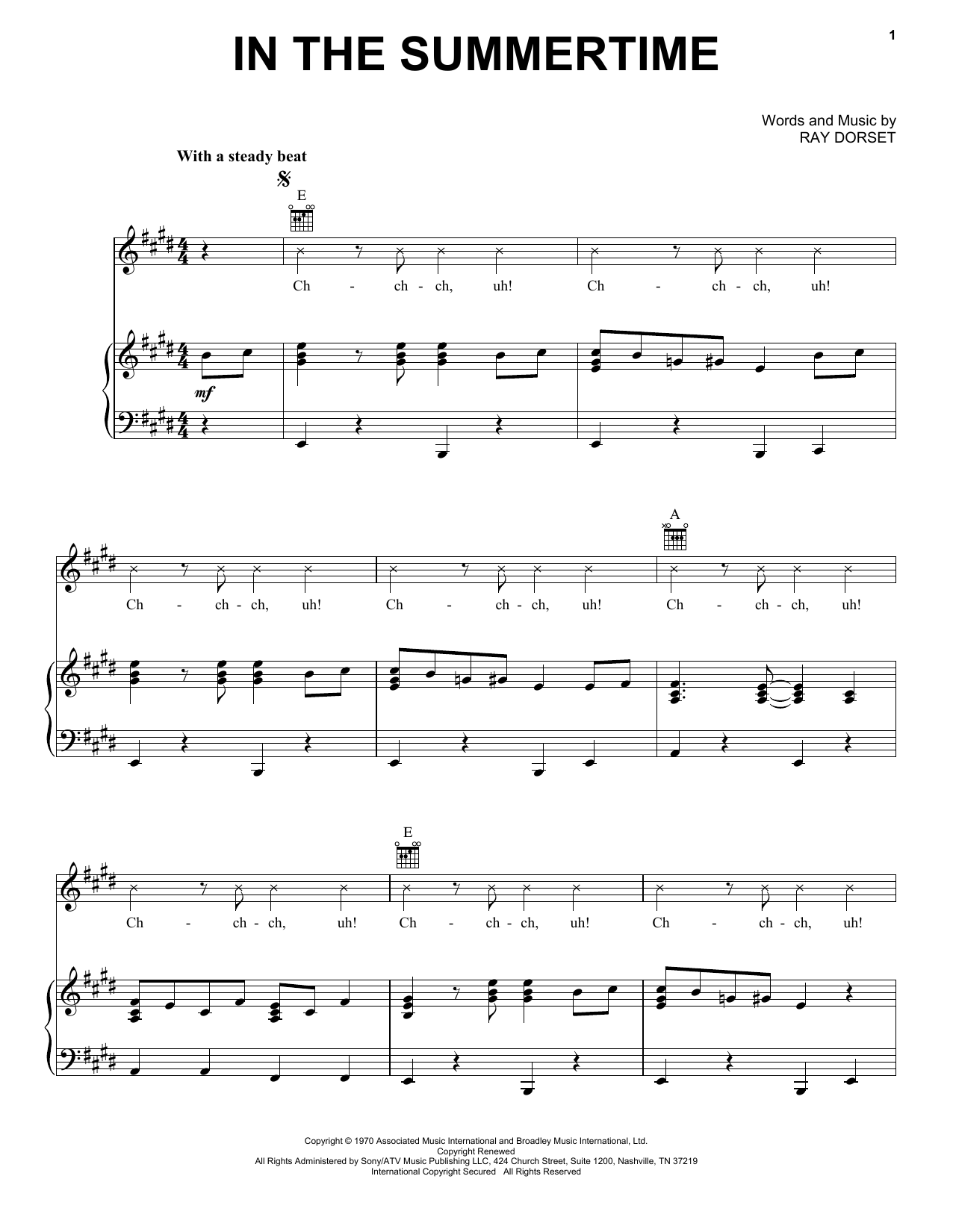 Ray Dorset In The Summertime Sheet Music