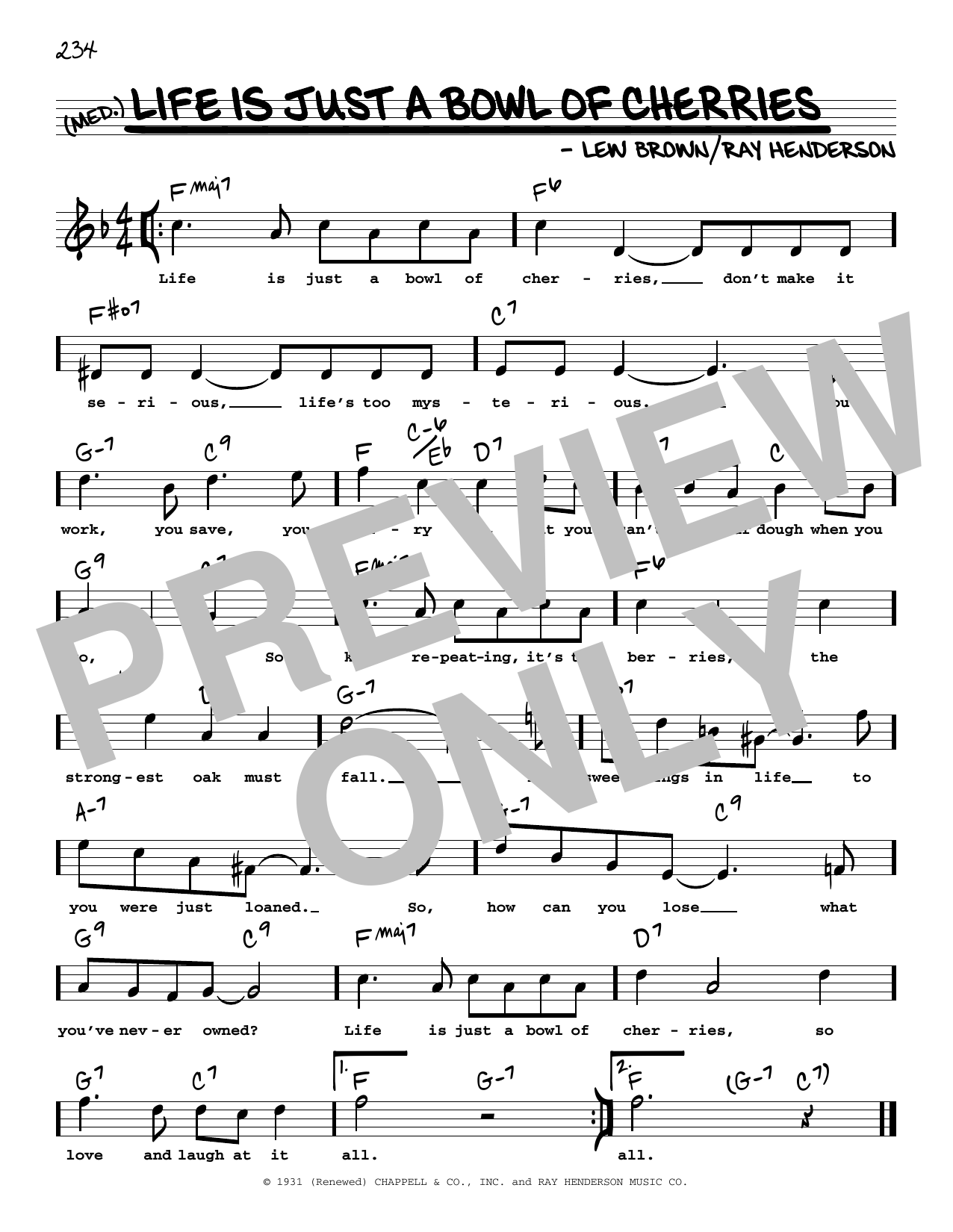 Ray Henderson and Lew Brown Life Is Just A Bowl Of Cherries (High Voice) (from George White's Scandals) Sheet Music