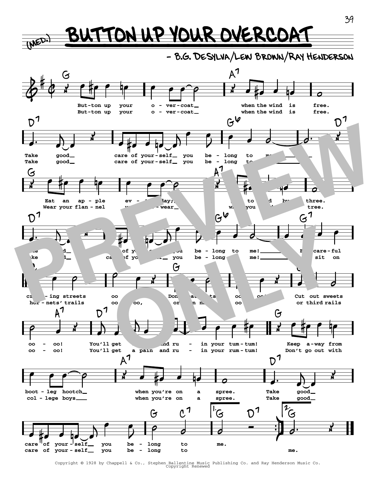 Ray Henderson Button Up Your Overcoat (High Voice) (from Follow Thru) Sheet Music