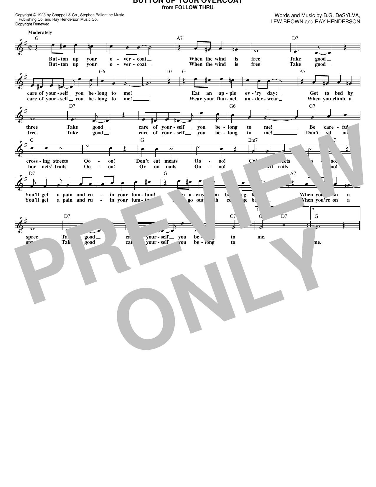 Ray Henderson Button Up Your Overcoat Sheet Music