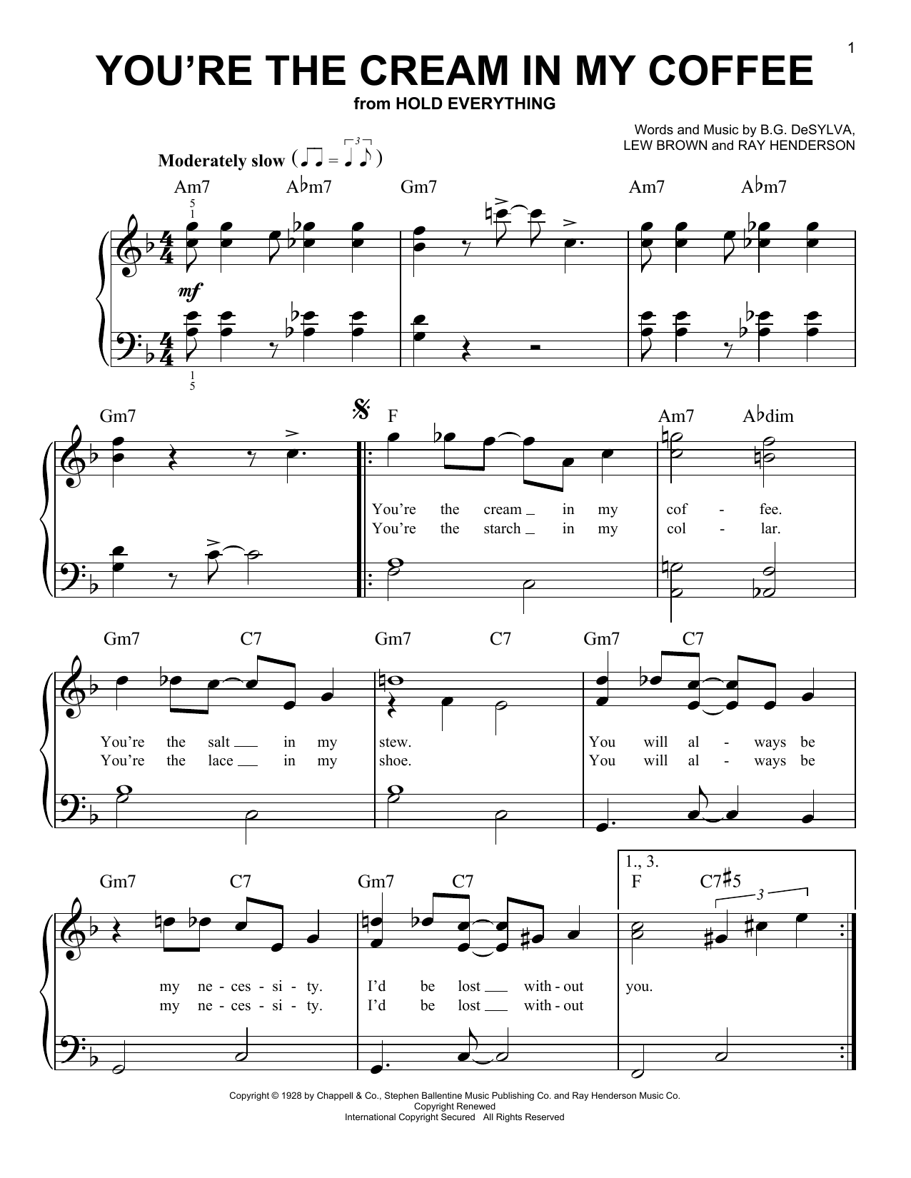 Ray Henderson You're The Cream In My Coffee Sheet Music