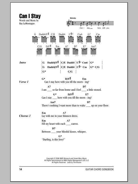Ray LaMontagne Can I Stay Sheet Music