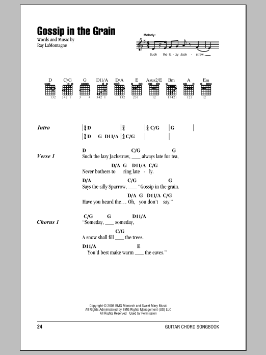 Ray LaMontagne Gossip In The Grain Sheet Music