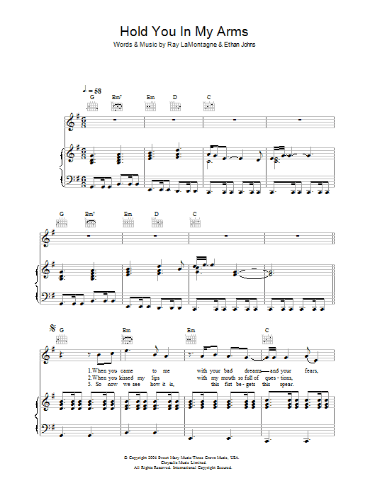 Ray LaMontagne Hold You In My Arms Sheet Music