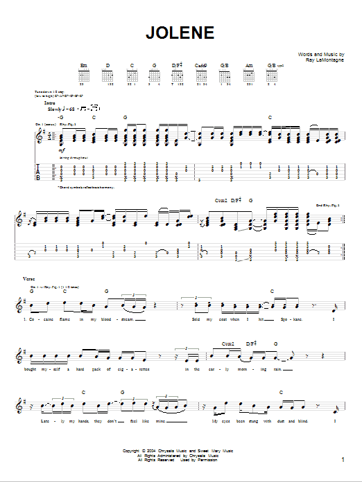 Ray LaMontagne Jolene Sheet Music
