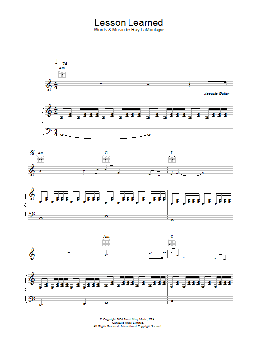 Ray LaMontagne Lesson Learned Sheet Music