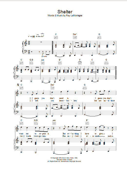 Ray LaMontagne Shelter Sheet Music