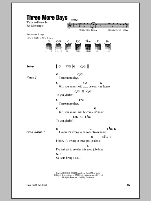 Ray LaMontagne Three More Days Sheet Music