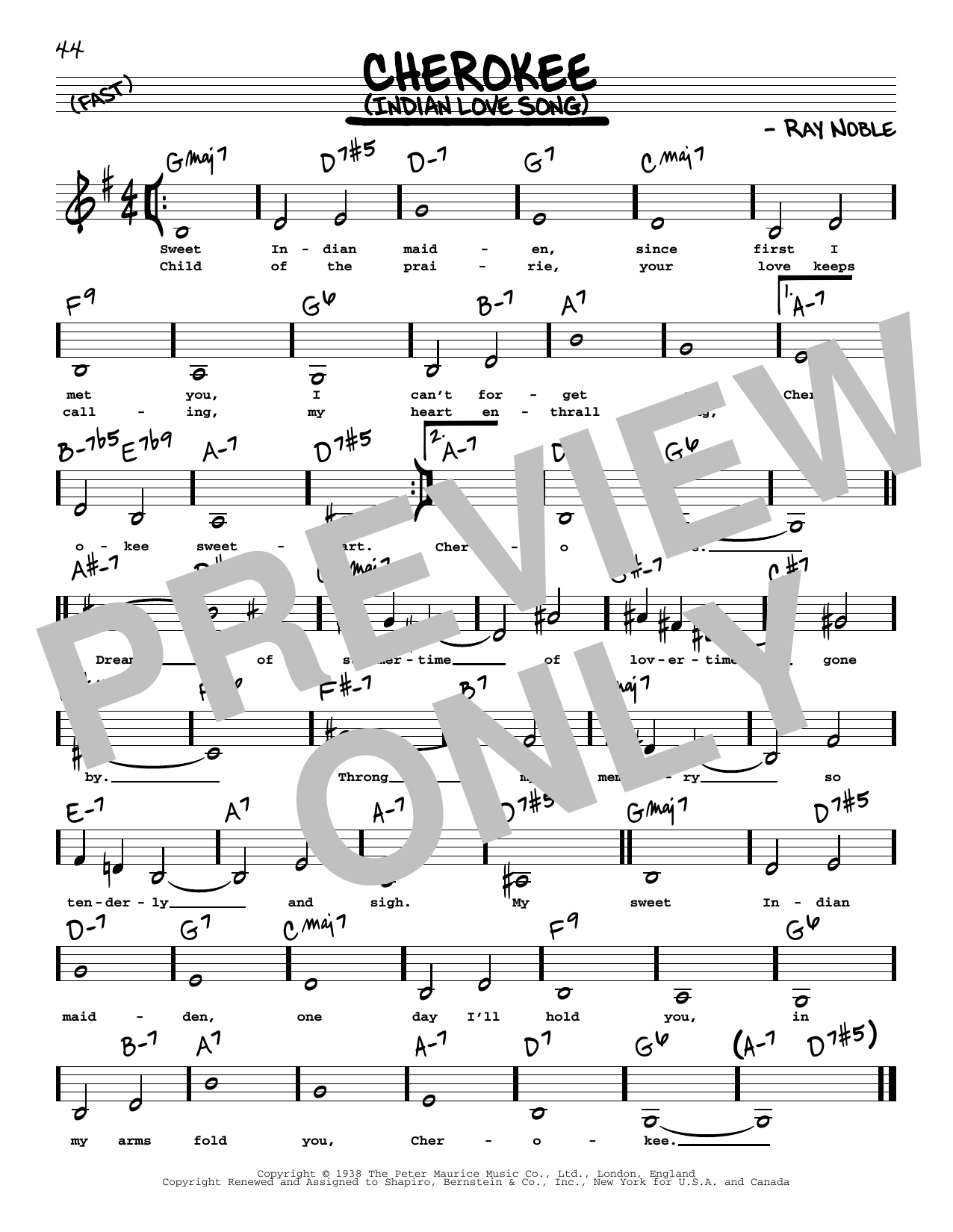 Ray Noble And His Orchestra Cherokee (Indian Love Song) (Low Voice) Sheet Music