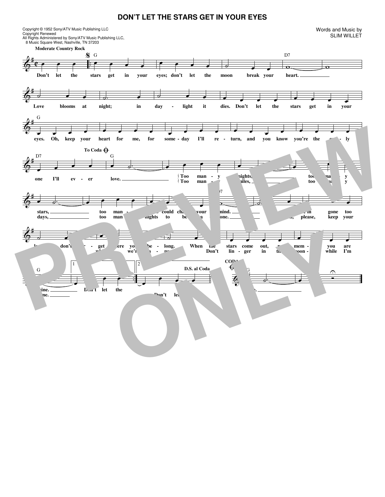 Ray Price Don't Let The Stars Get In Your Eyes Sheet Music
