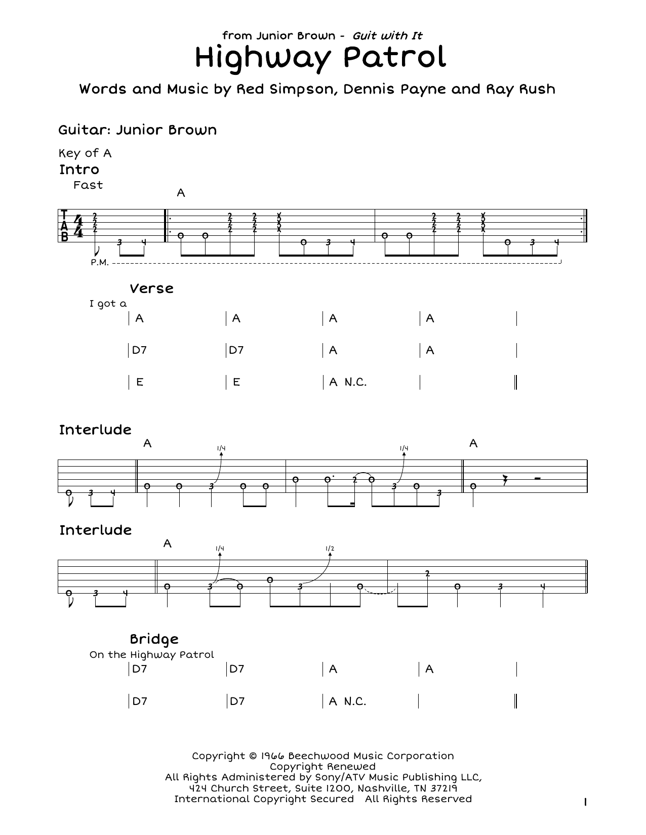 Ray Rush Highway Patrol Sheet Music
