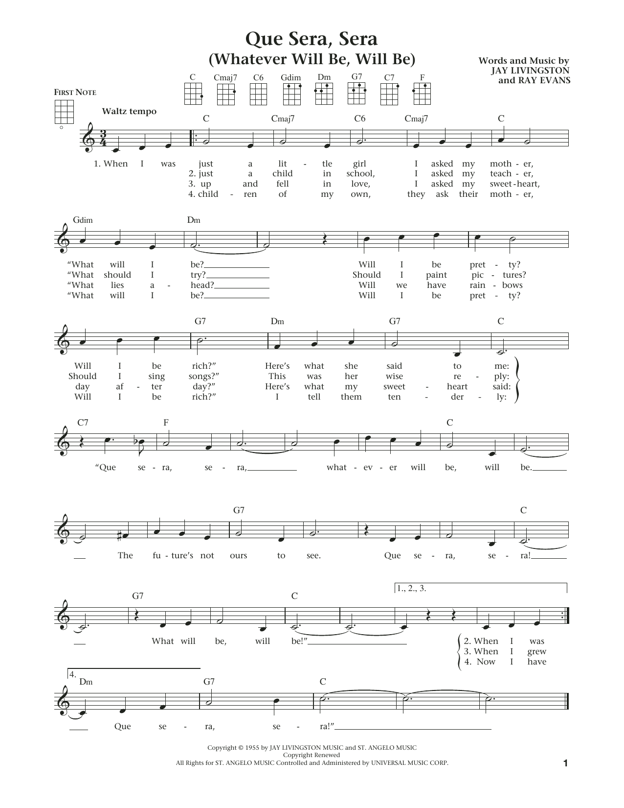 Raymond B. Evans Que Sera, Sera (Whatever Will Be, Will Be) (from The Daily Ukulele) (arr. Liz an Sheet Music