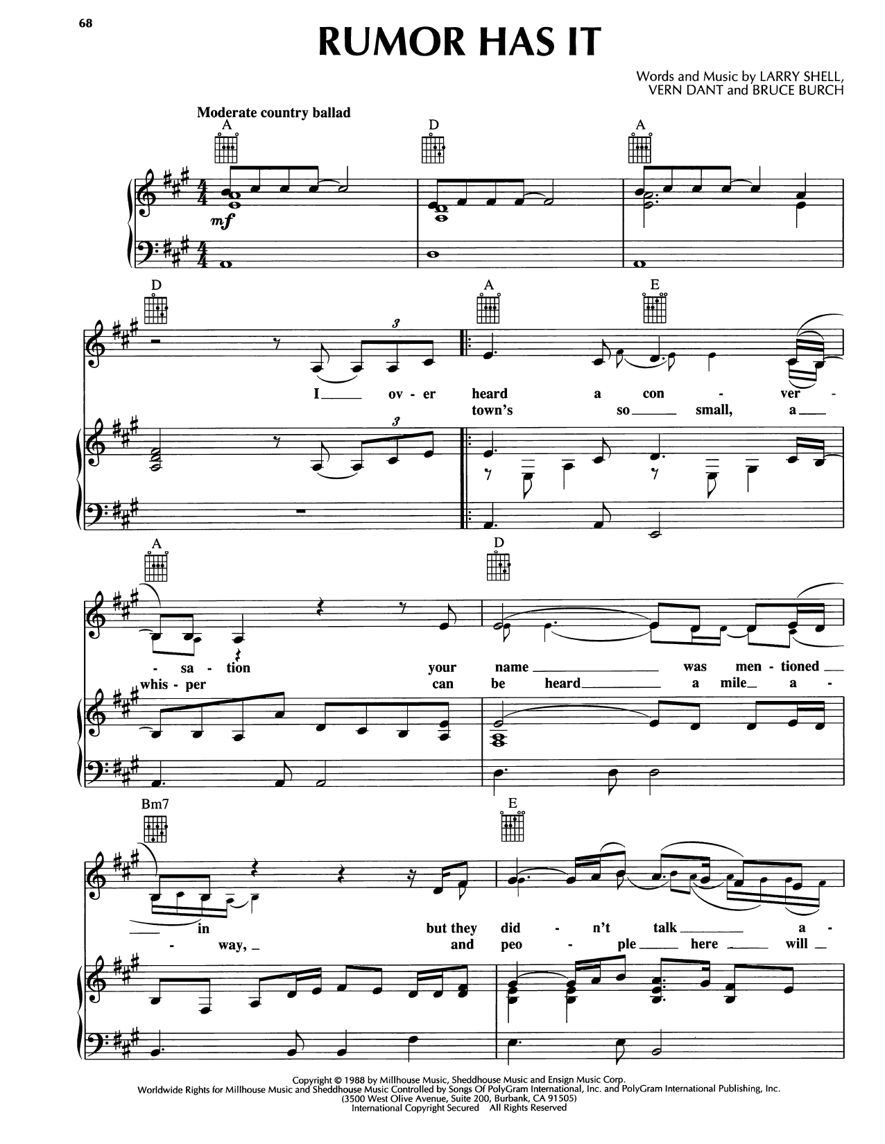 Reba McEntire Rumor Has It Sheet Music