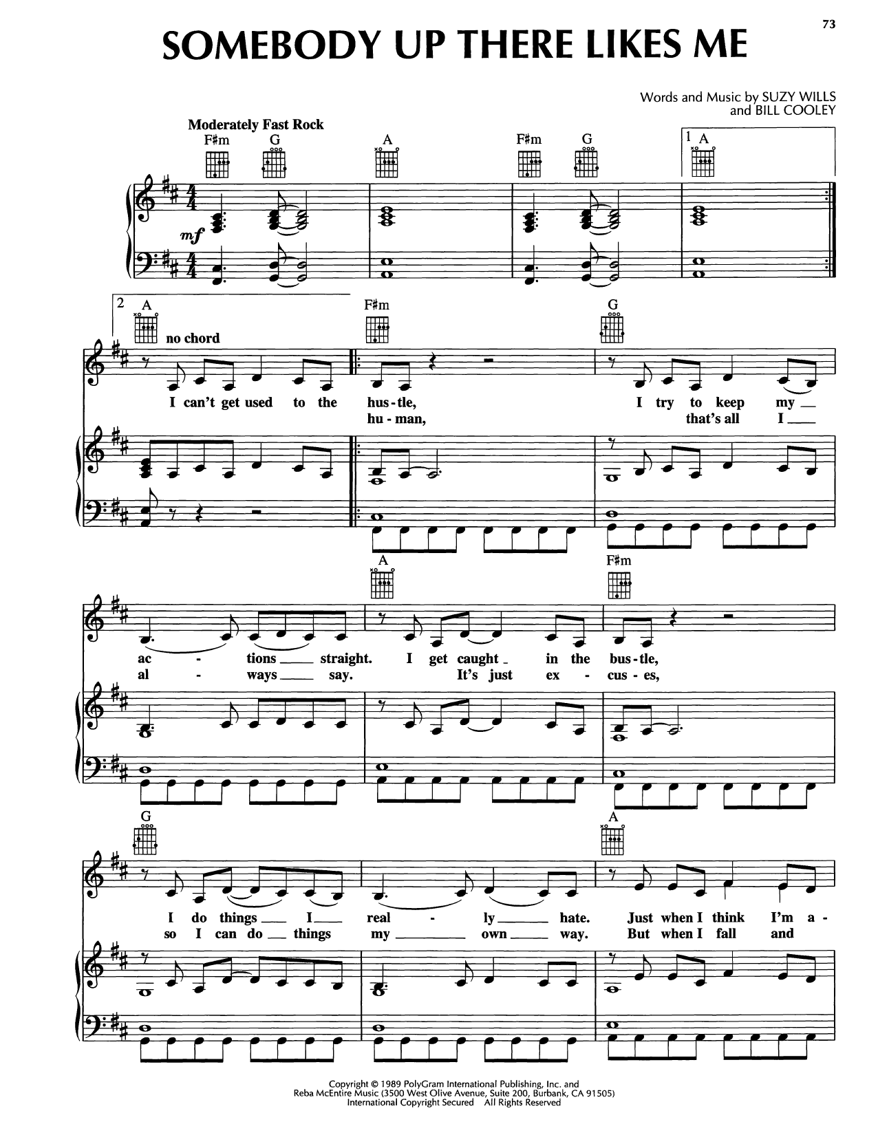 Reba McEntire Somebody Up There Likes Me Sheet Music