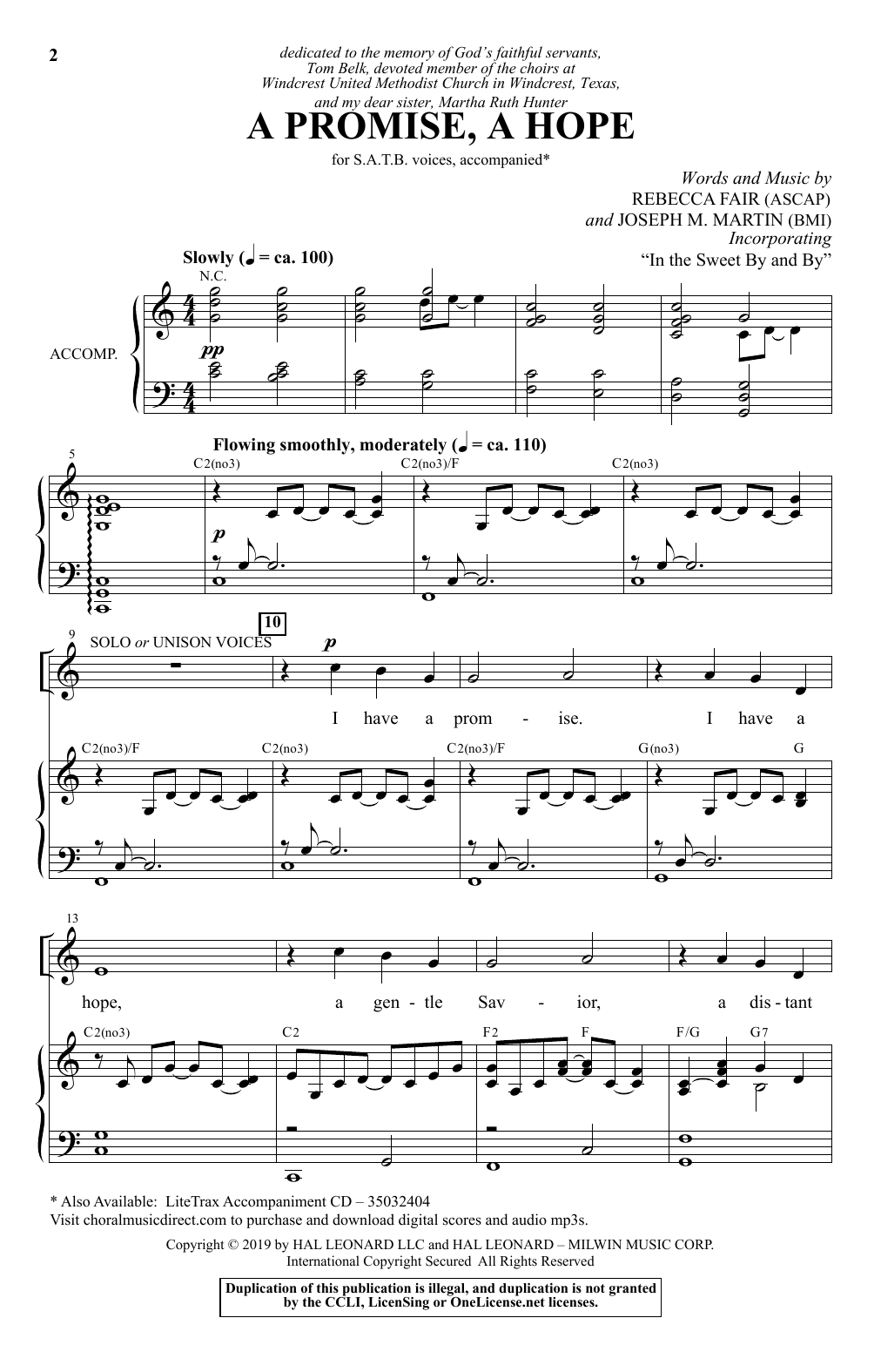 Rebecca Fair & Joseph M. Martin A Promise, A Hope Sheet Music