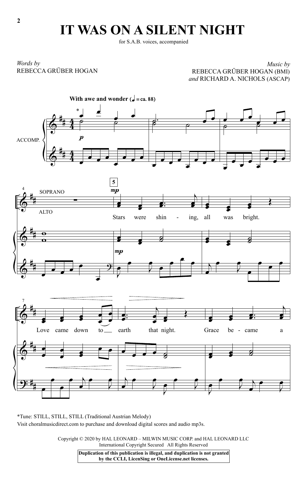 Rebecca Gruber Hogan and Richard A. Nichols It Was On A Silent Night Sheet Music