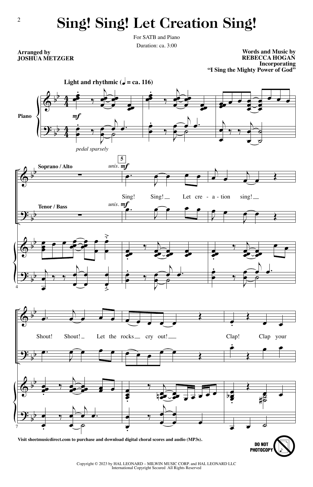 Rebecca Hogan Sing! Sing! Let Creation Sing! (arr. Joshua Metzger) Sheet Music