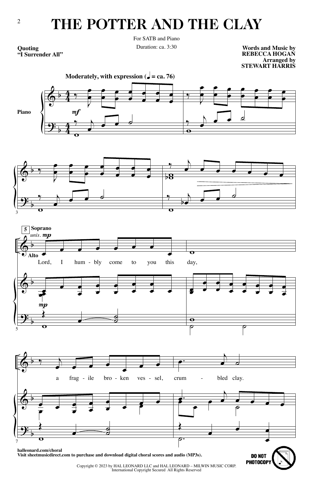 Rebecca Hogan The Potter And The Clay (arr. Stewart Harris) Sheet Music