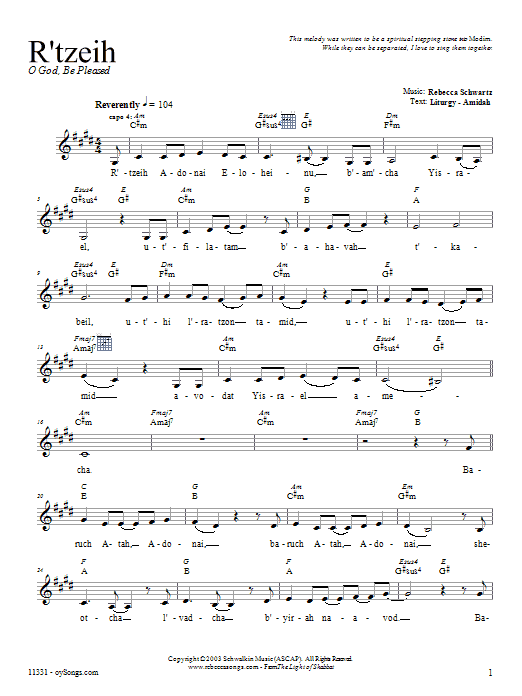 Rebecca Schwartz R'tzeih Sheet Music