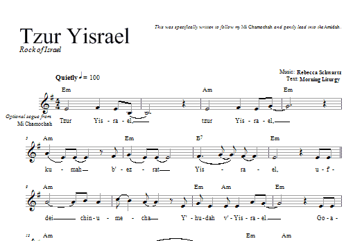 Rebecca Schwartz Tzur Yisrael Sheet Music