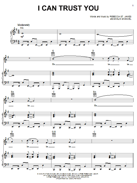 Rebecca St. James I Can Trust You Sheet Music