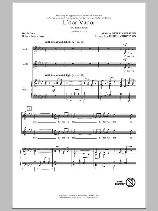 Rebecca Thompson L'Dor Vador Sheet Music