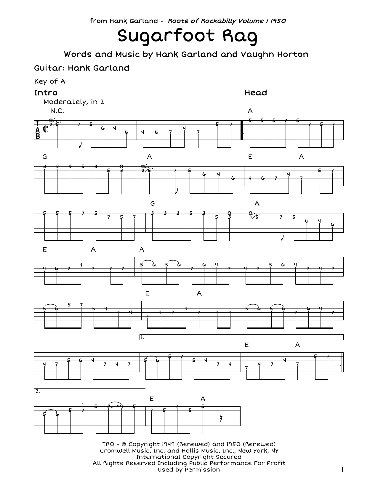 Red Foley Sugarfoot Rag Sheet Music