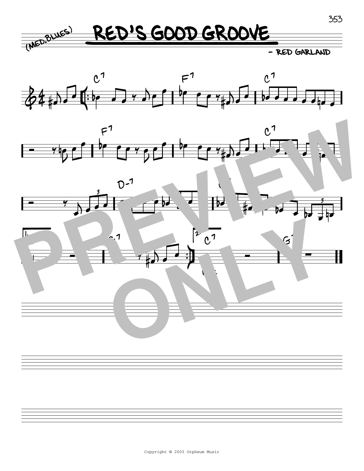 Red Garland Red's Good Groove Sheet Music
