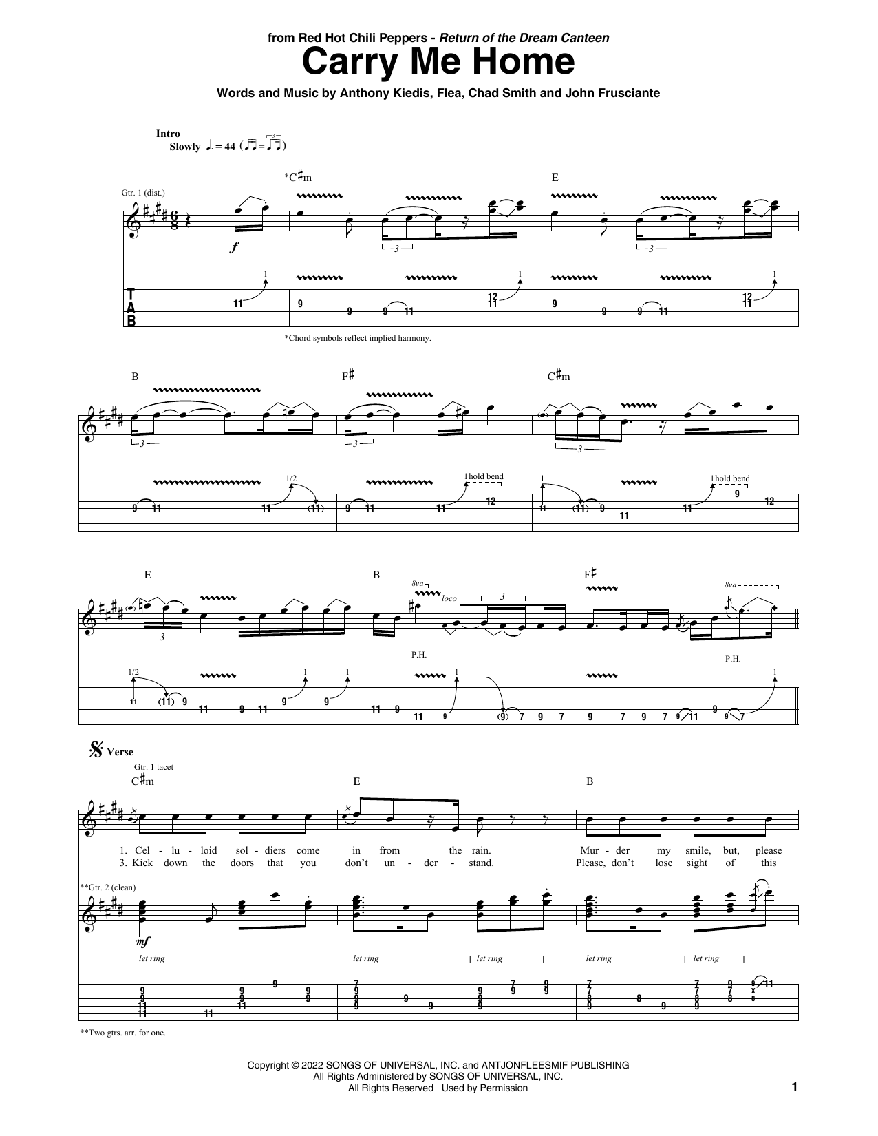 Red Hot Chili Peppers Carry Me Home Sheet Music