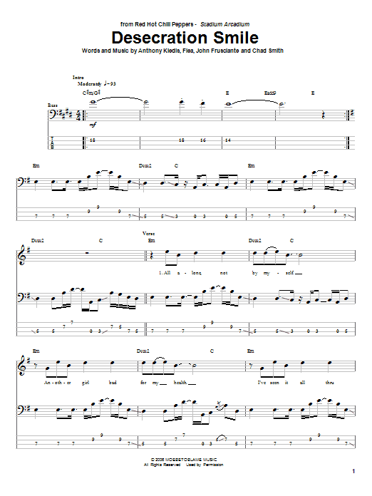 Red Hot Chili Peppers Desecration Smile Sheet Music