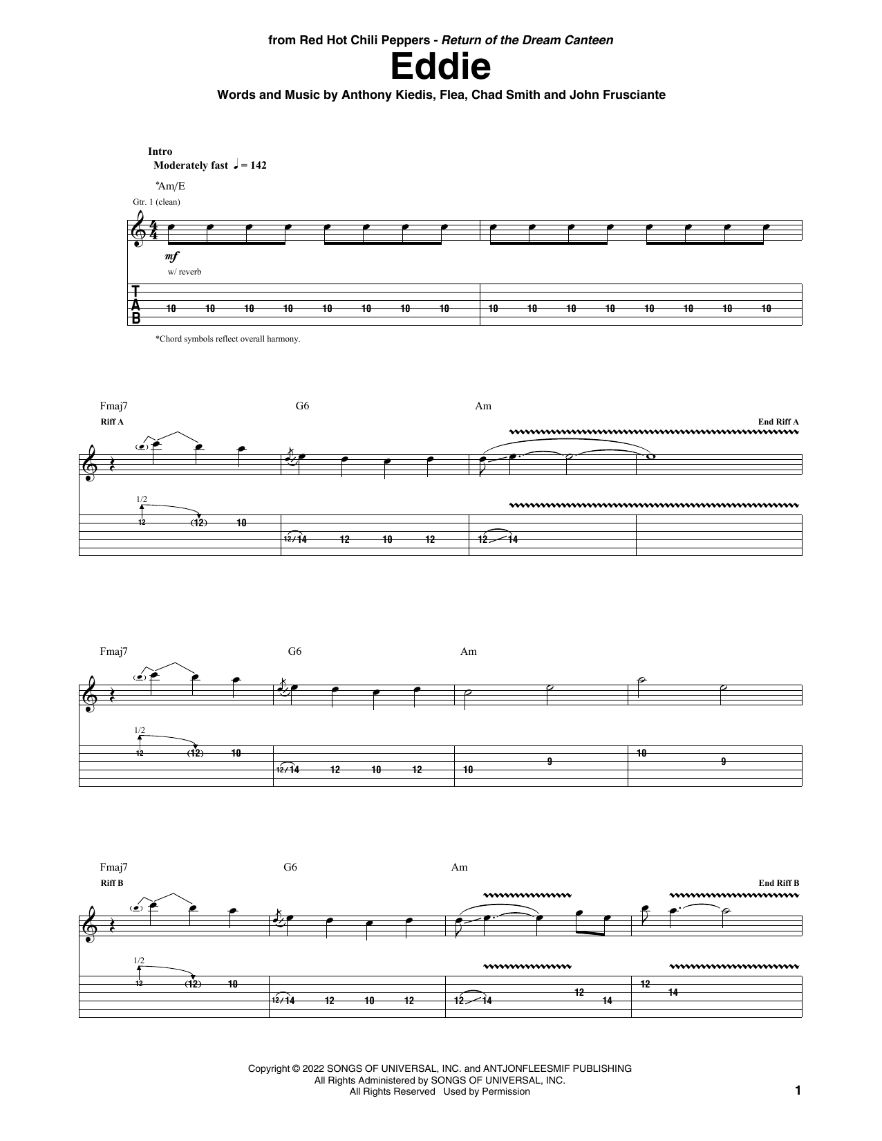 Red Hot Chili Peppers Eddie Sheet Music