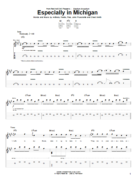 Red Hot Chili Peppers Especially In Michigan Sheet Music